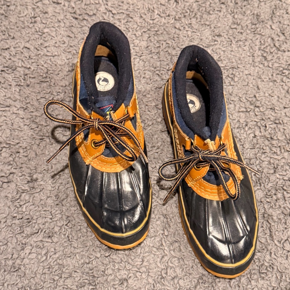 Blue Navy and Tan Duck Boots 6